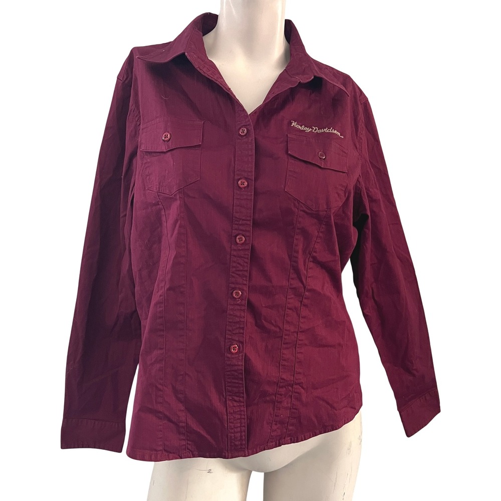 Harley Davidson Shirt XL Burgundy Long Sleeve Motorcycle Rugged Rebellious Biker
